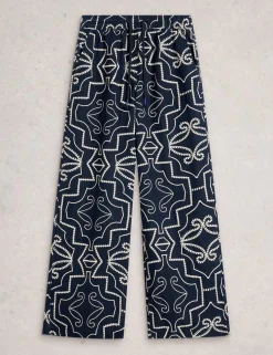 Pure Linen Printed Wide Leg Trousers