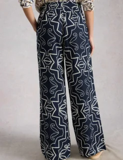 Pure Linen Printed Wide Leg Trousers