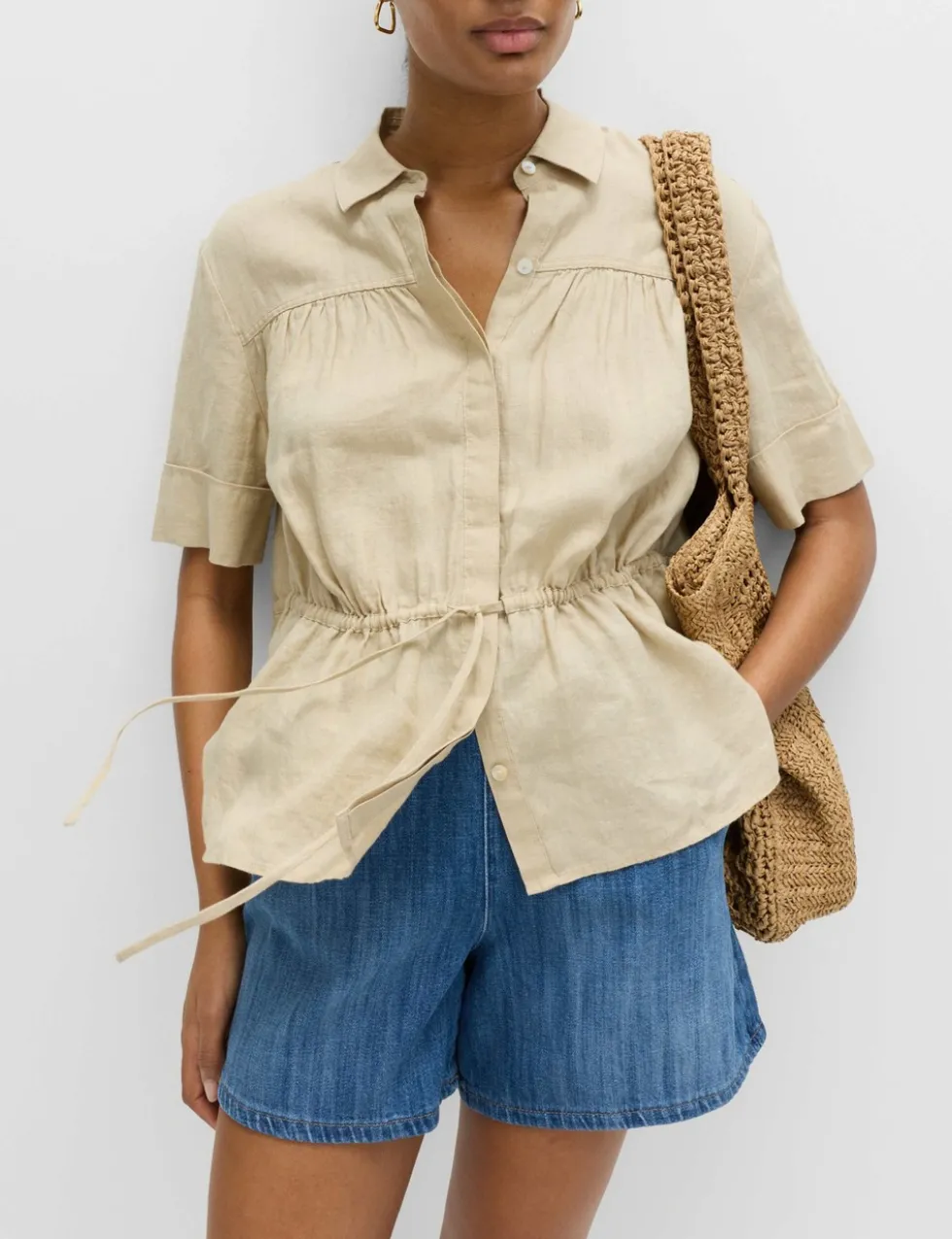 Pure Linen Relaxed Drawstring Shirt