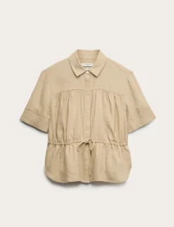 Pure Linen Relaxed Drawstring Shirt