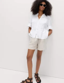Pure Linen Relaxed Drawstring Shirt