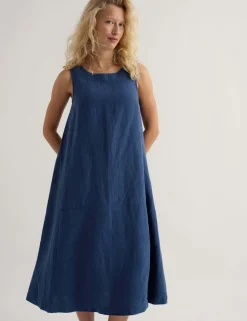 Pure Linen Round Neck Midi Shift Dress