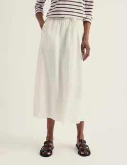 Pure Linen Side Split Midi A-Line Skirt
