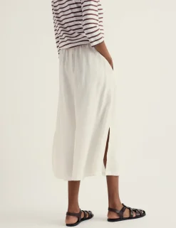 Pure Linen Side Split Midi A-Line Skirt