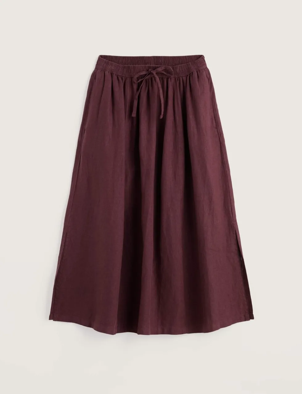 Pure Linen Side Split Midi A-Line Skirt