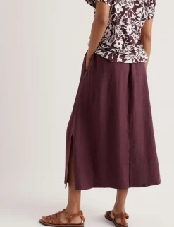 Pure Linen Side Split Midi A-Line Skirt