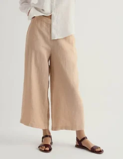 Pure Linen Side Zip Wide Leg Culottes