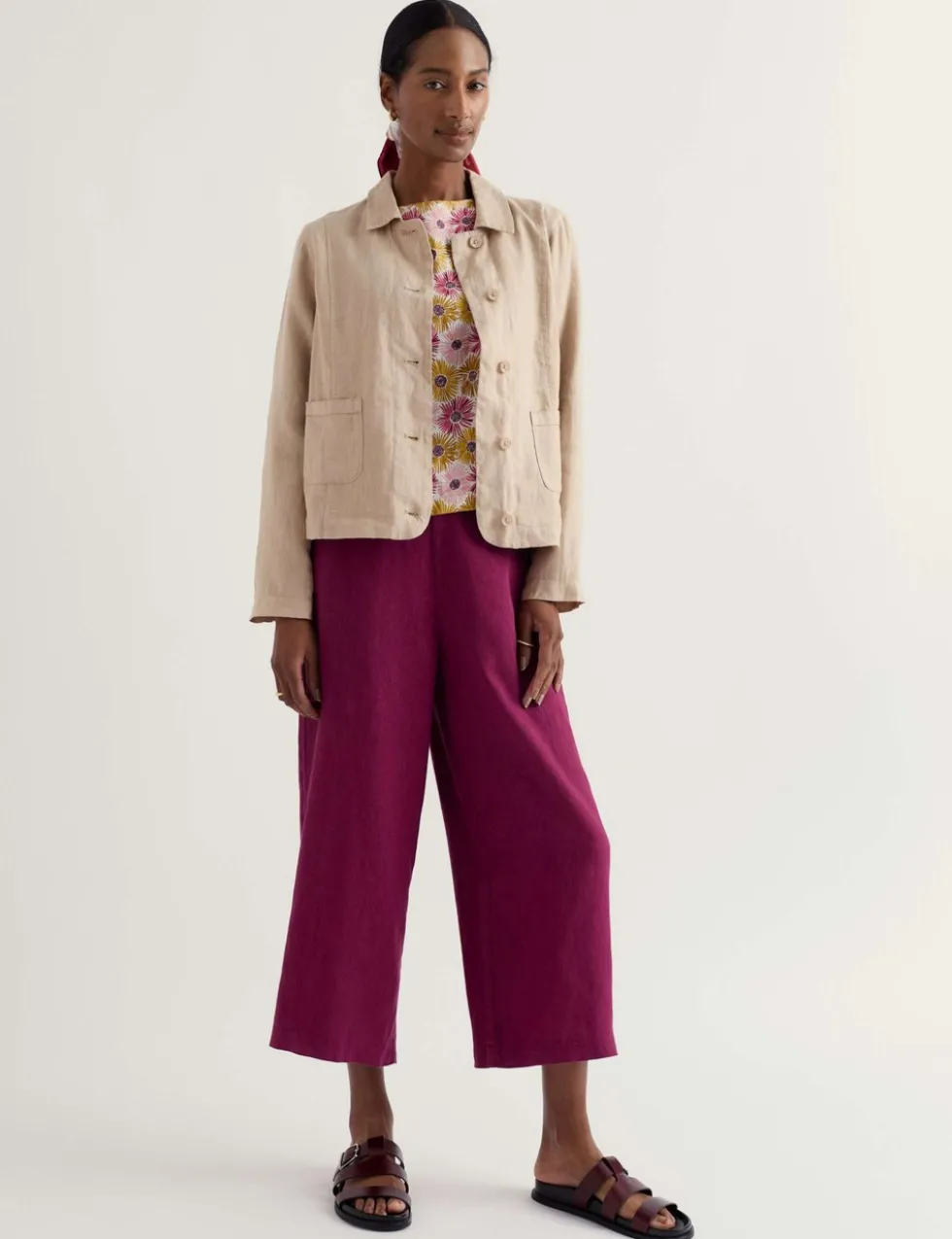 Pure Linen Side Zip Wide Leg Culottes