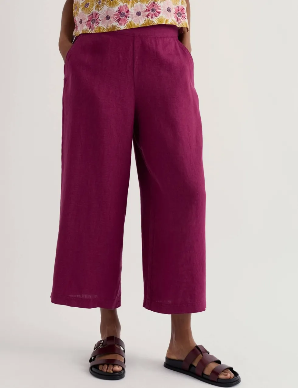 Pure Linen Side Zip Wide Leg Culottes