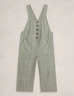 Pure Linen Sleeveless Ankle Grazer Dungarees