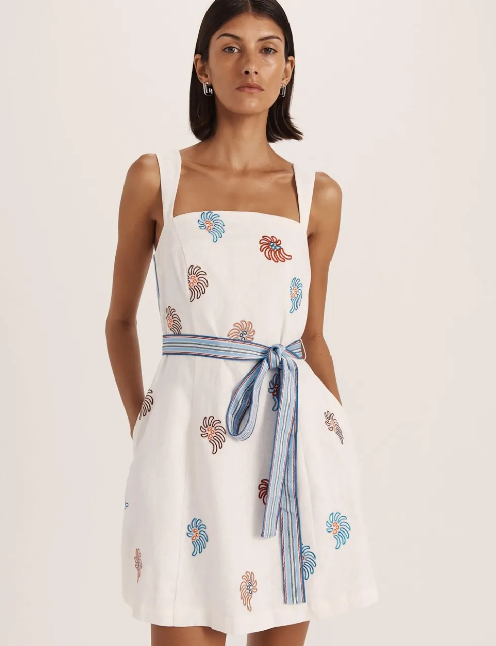 Pure Linen Square Neck Mini Smock Dress