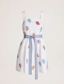 Pure Linen Square Neck Mini Smock Dress