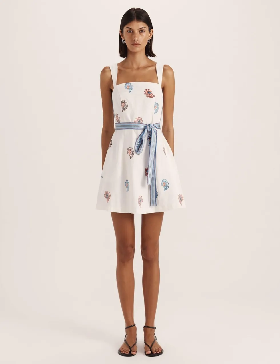 Pure Linen Square Neck Mini Smock Dress