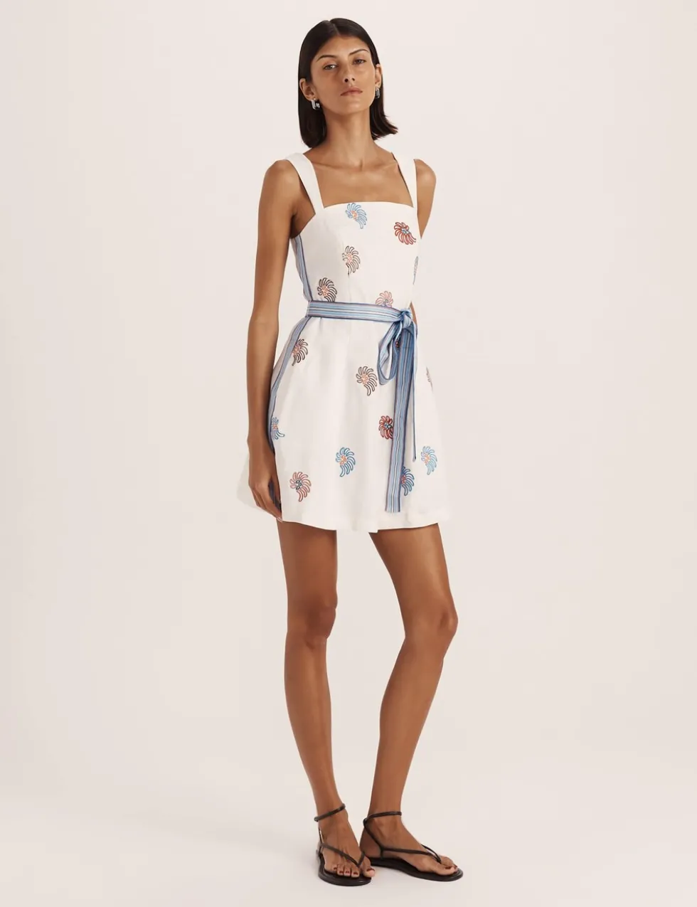Pure Linen Square Neck Mini Smock Dress