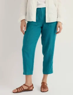 Pure Linen Straight Leg Cropped Trousers