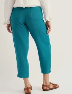 Pure Linen Straight Leg Cropped Trousers