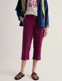 Pure Linen Straight Leg Cropped Trousers