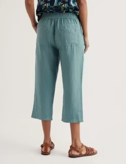 Pure Linen Straight Leg Cropped Trousers