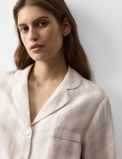 Pure Linen Striped Revere Shortie Set