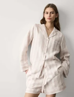 Pure Linen Striped Revere Shortie Set