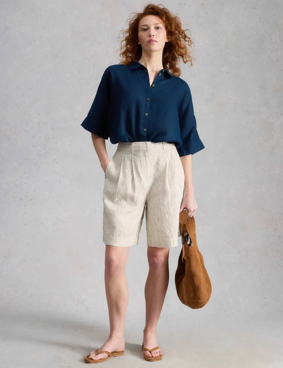 Pure Linen Striped Shorts