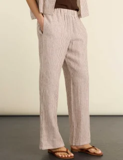 Pure Linen Striped Wide Leg Trousers