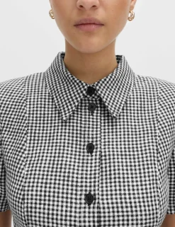 Pure Linen Tailored Checked Collared Jacket