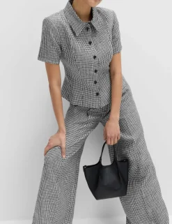 Pure Linen Tailored Checked Collared Jacket
