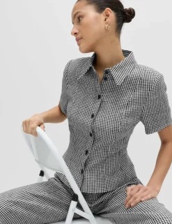Pure Linen Tailored Checked Collared Jacket