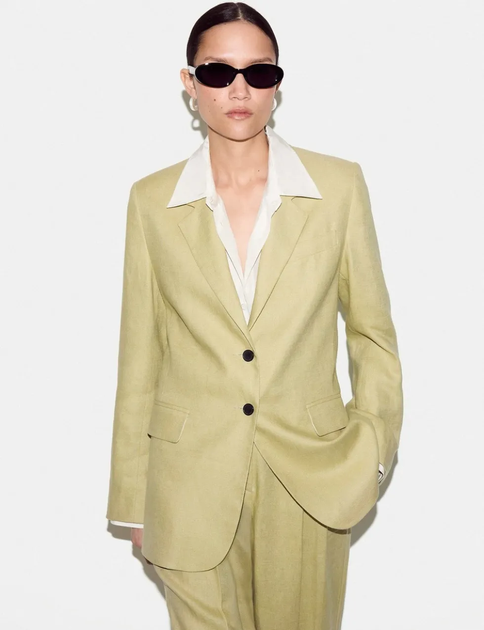 Pure Linen Textured Longline Blazer