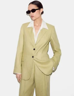 Pure Linen Textured Longline Blazer