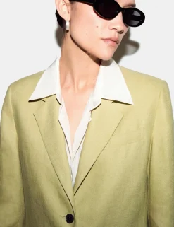 Pure Linen Textured Longline Blazer