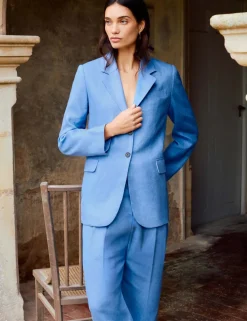 Pure Linen Textured Longline Blazer