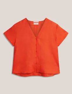 Pure Linen V-Neck Button Through Top