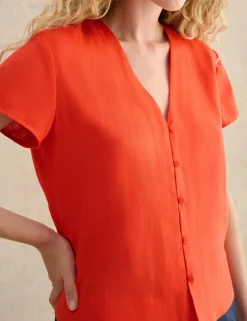 Pure Linen V-Neck Button Through Top