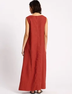 Pure Linen V-Neck Midaxi Shift Dress