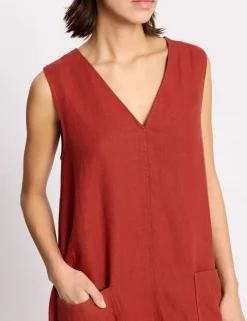 Pure Linen V-Neck Midaxi Shift Dress