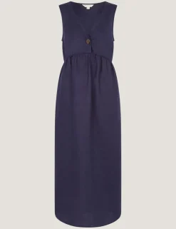 Pure Linen V-Neck Midi Column Dress