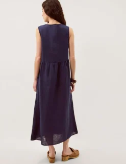 Pure Linen V-Neck Midi Column Dress