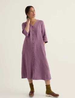 Pure Linen V-Neck Midi Shift Dress