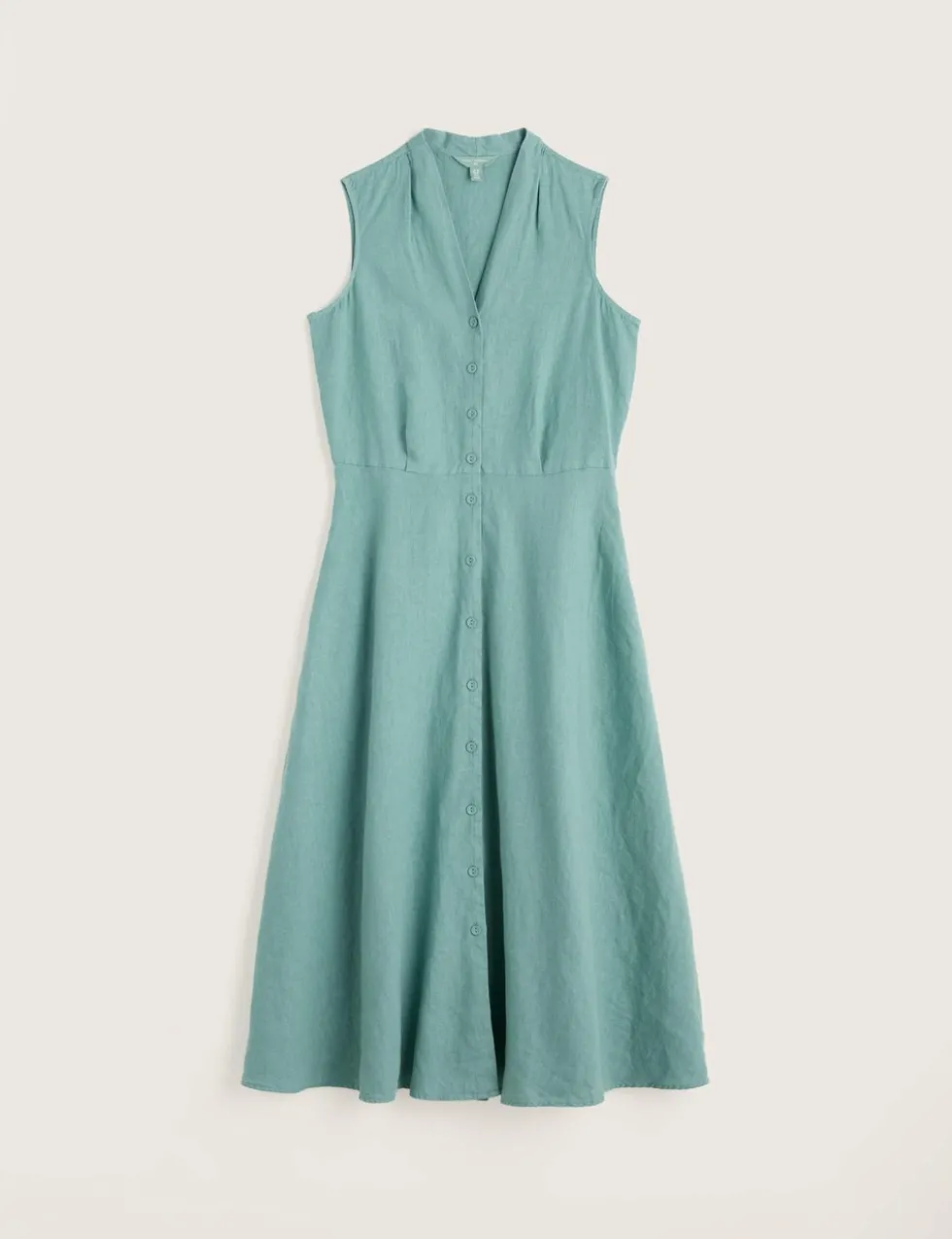 Pure Linen V-Neck Midi Waisted Dress