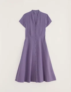 Pure Linen V-Neck Midi Waisted Dress