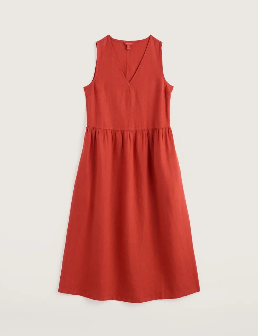 Pure Linen V-Neck Midi Waisted Dress