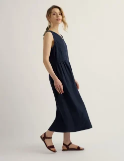 Pure Linen V-Neck Midi Waisted Dress