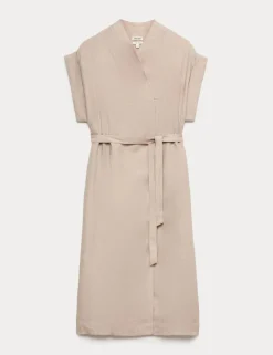 Pure Linen V-Neck Midi Wrap Dress