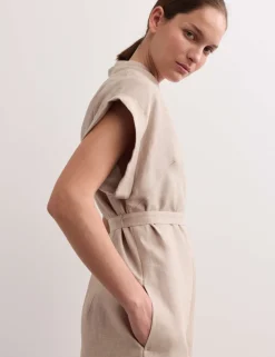 Pure Linen V-Neck Midi Wrap Dress