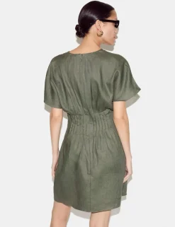 Pure Linen V-Neck Pintuck Mini Waisted Dress