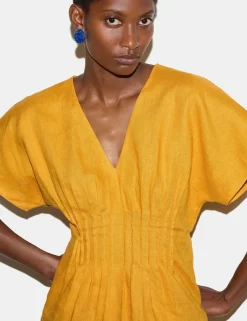 Pure Linen V-Neck Pintuck Waist Top