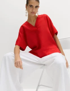 Pure Linen V-Neck Popover Top
