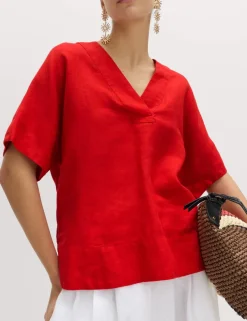 Pure Linen V-Neck Popover Top
